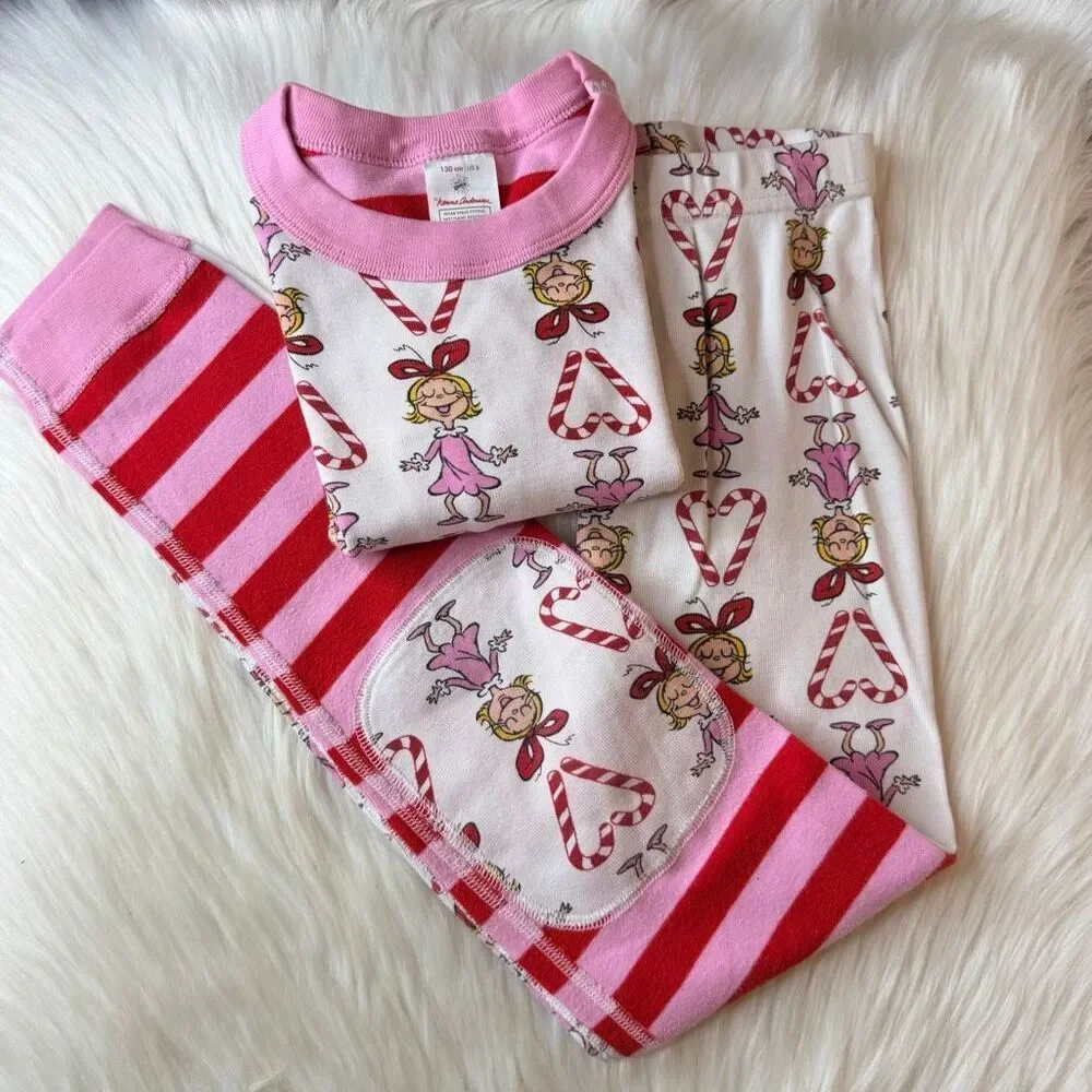 Hanna Andersson Dr. Seuss Grinch Long John Pajama Set Cindy Lou Who Candy Cane 8